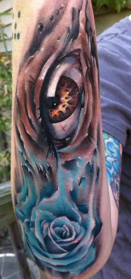 tattoos/ - Realistic Eye and Rose Tattoo - 68084
